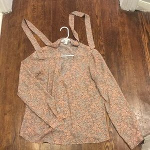 Corel flower printed blouse with kitty bow detail